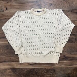 Vintage Y2K Lazarus Sweater Mens Large Cream 80s Diamond Knit Cotton Pullover